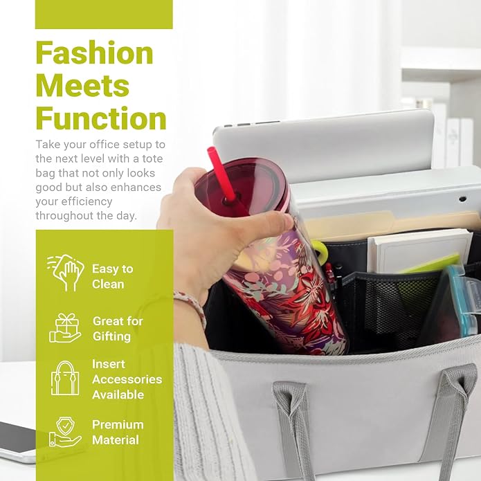 meori Office Tote Bag Carry Laptop Essentials Sturdy Bottom Stays Upright 3 Handy Pockets - Image 6