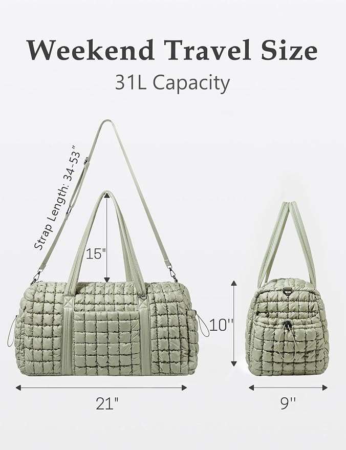 Quilted Travel Duffle Bag Puffer Weekender Bag Overnight Bag Duffel Gym Bag | Medium Soft Puffy Carry-On for Women, Large Lightweight Personal Item Travel Bag for Trips Business Sport Airplane Hospital - Image 2