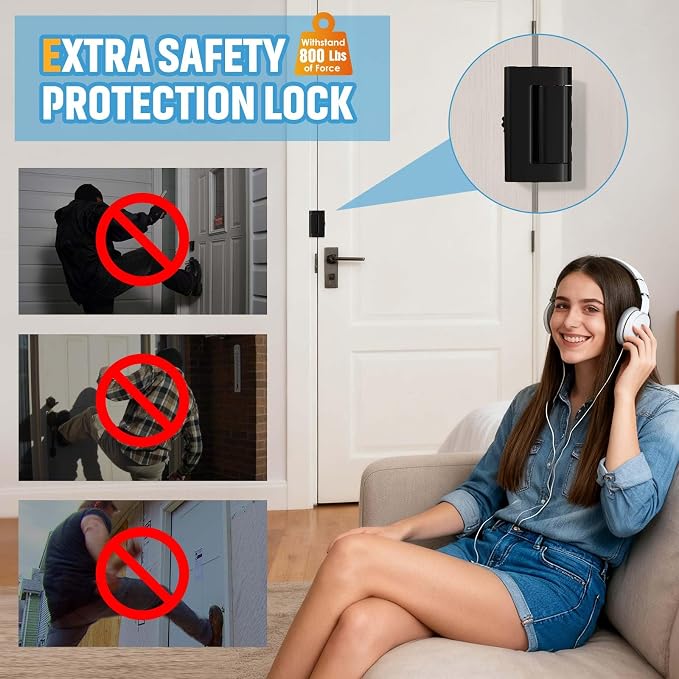 Upgraded Portable Door Lock for Travel & Home - No Drill Anti-Kick Door Reinforcement Lock with 800lbs Strength, Fits Inward Swing Doors, Black - Image 6