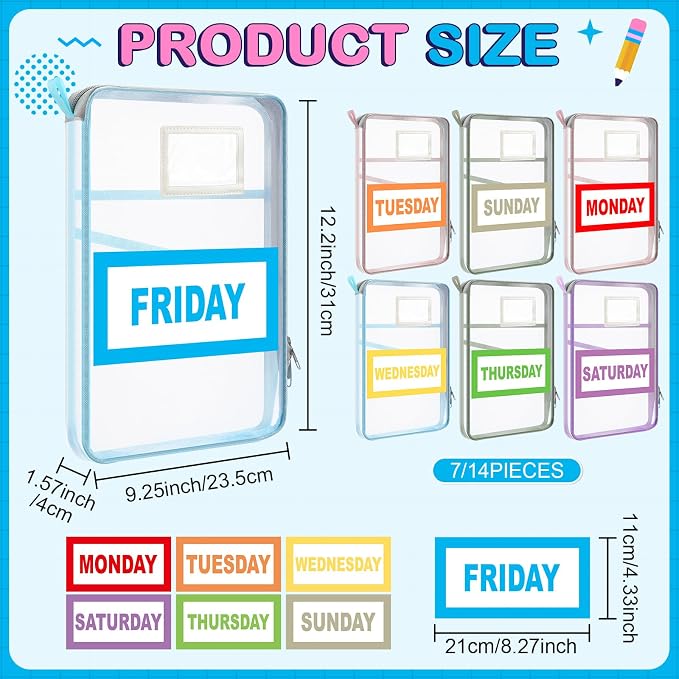 Honoson Packing Cubes for Travel Kids Days of Week Packing Cubes with Labels Clear Zippered Storage Bag for Kids Travel summer camp essentials - Image 3