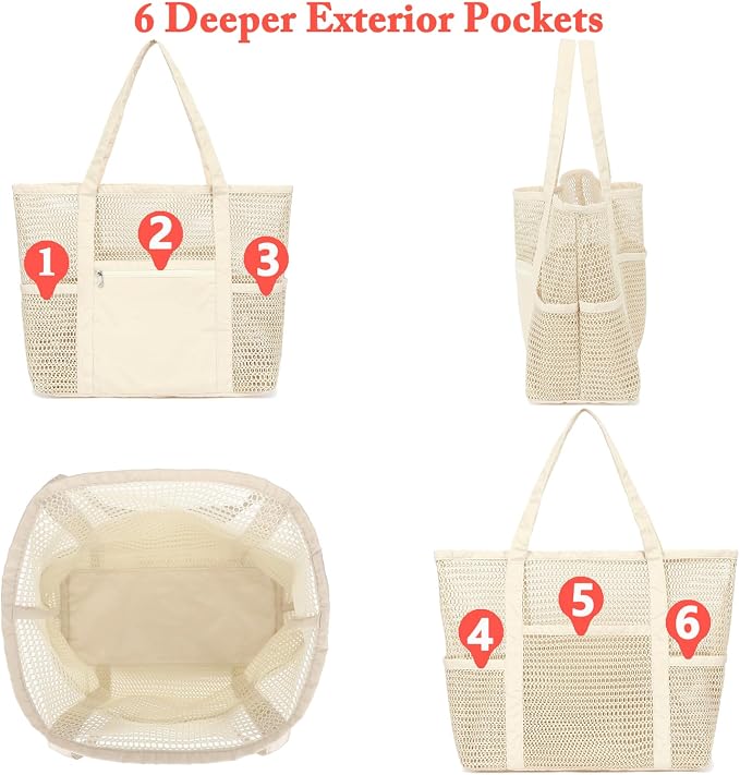 Fammart Mesh Beach Bag for Women, Summer Straw Tote Hobo Pool Bags with Zipper Pocket, Travel Vacation Cruise Essentials 2026 - Image 5
