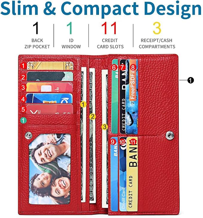 GOIACII Wallets for Women RFID Blocking Ultra Slim Leather Credit Card Holder Clutch - Image 2
