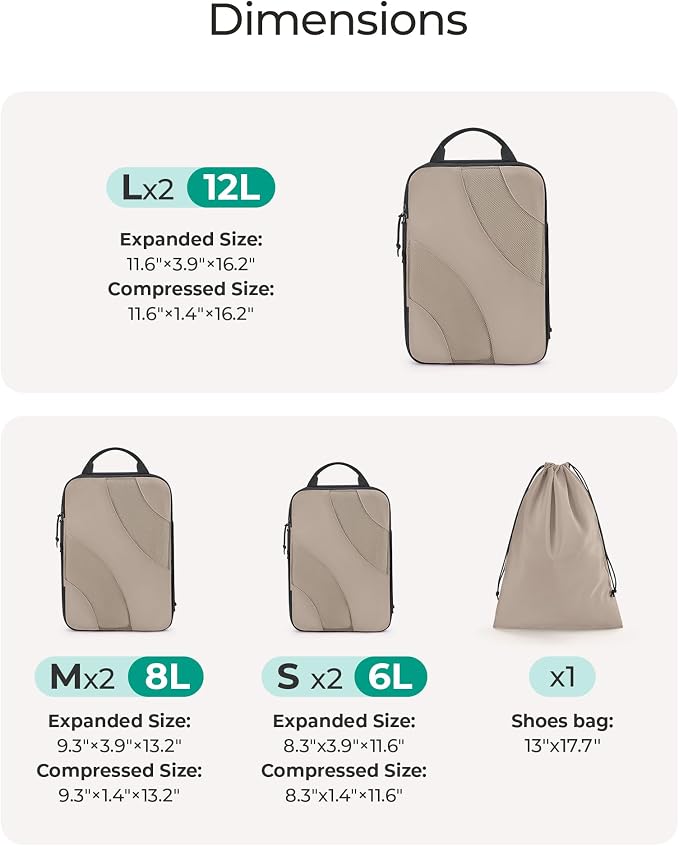 BAGSMART Compression Packing Cubes for Travel | Lightweight suitcase organizers bag set, space-saving double zipper expansion for carry-on luggage & travel organization - Image 2