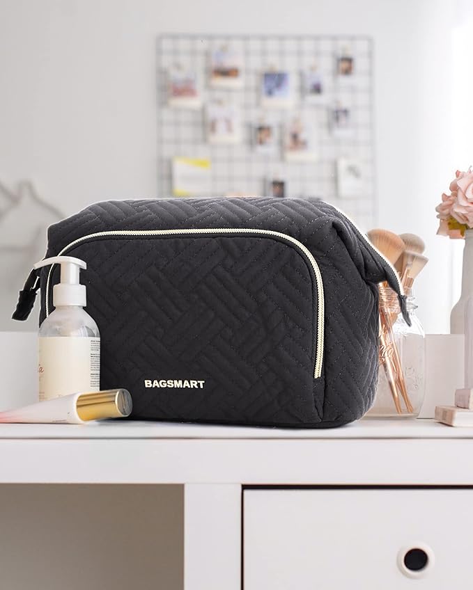 BAGSMART Travel Makeup Bag, Cosmetic Bag Make Up Organizer Case,Large Wide-open Pouch for Women Purse for Toiletries Accessories Brushes Black - Image 7