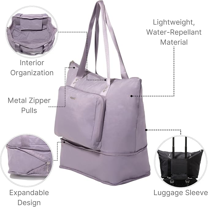 Baggallini Carryall Expandable Lightweight Travel Tote 22" Packable Folding Compact Nylon Washable Weekender w/Luggage Sleeve - Image 4