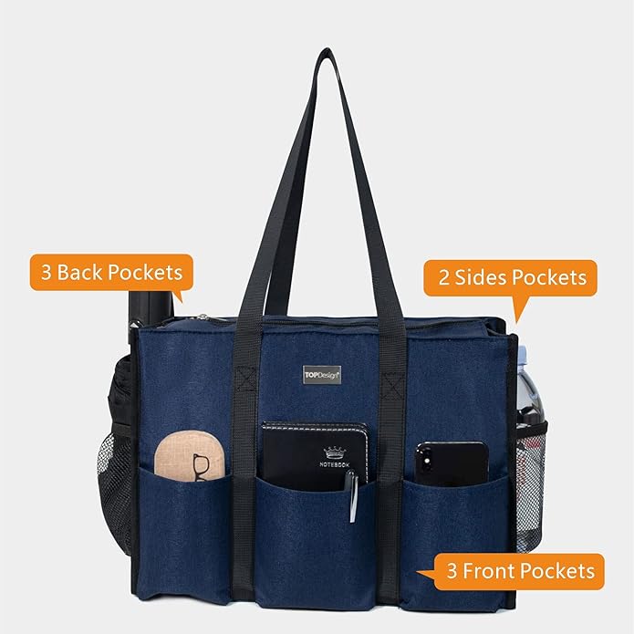 TOPDesign Utility Water Resistant Tote Bag with 13 Pockets, Top Zipper Closure & Thick Bottom Support, for Working Women - Image 3