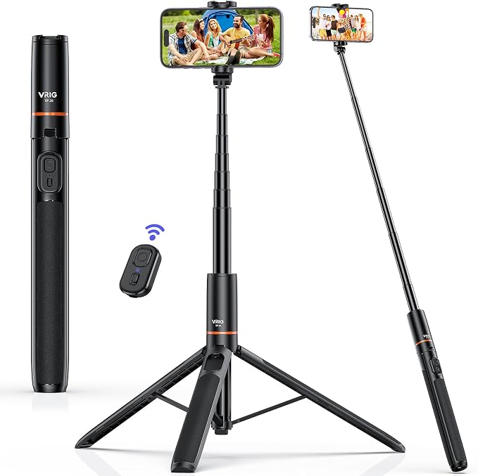 VRIG 63" Phone Selfie Stick Tripod Cell Phone Tripod with Wireless Remote | Extendable Portable Adjustable Tripod Stand for Recording Travel, Compatible with iPhone17 16 15 Android Camera by VRIGDirect