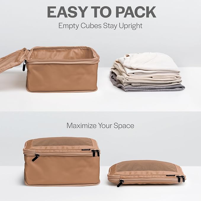 Compression Packing Cubes for Travel, 2-Pack, Mocha | Solves overpacking, 2-Piece set fits most carry-ons, 50% Space savings, Compression luggage organizer bags - Image 5