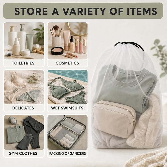 Shoe Bags for Travel, 12 Pack Clear Drawstring Organizers, Waterproof PE Plastic Pouches for Packing Shoes, Toiletries, Cosmetics, Gym Clothes, Wet Swimsuits - Image 4