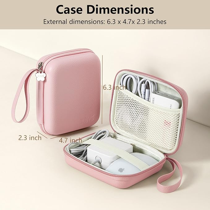 Portable Charger Case, Tech Pouch Travel Organizer, L, Pink | Hard Shell Electronic Storage for MacBook Power Adapter, Magic Mouse, Charging Cords, Power Bank Laptop Accessories - Image 2