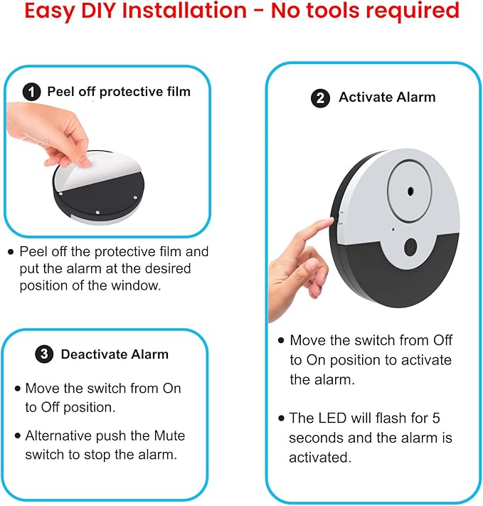 6 Pack Window Glass Break Alarm with Vibration Sensor | Black Silver, up to 1 year battery life, up to 130db - Image 4