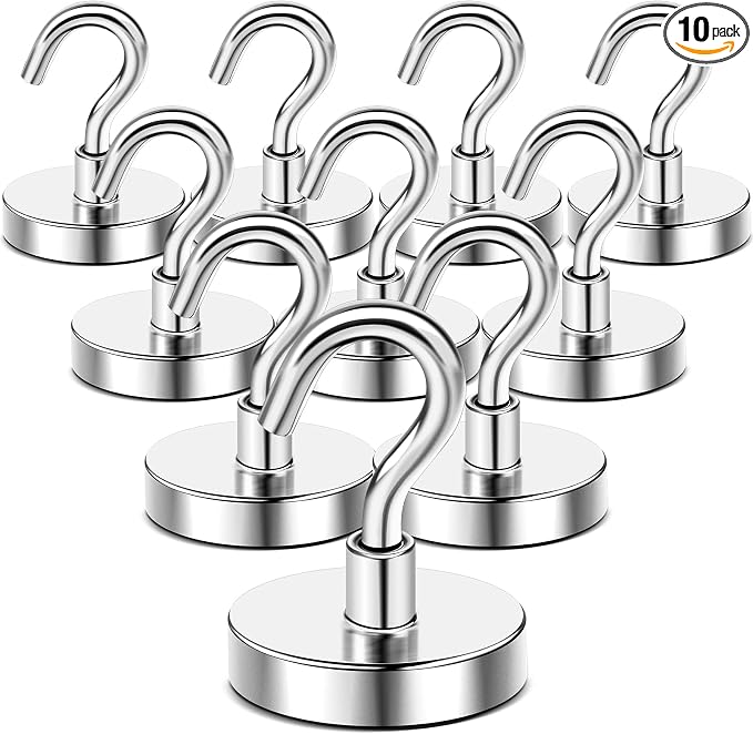 DIYMAG Magnetic Hooks 10pcs 170lbs Cruise Essentials 2026 Magnet Hook | Neodymium Heavy Duty Strong Magnets Hanging Ship Cabins Refrigerator Fridge Classroom Beach Vacation Kitchen Grills Home Tool by DIYMAG