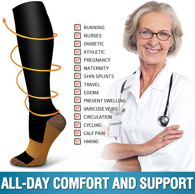 6 Pack Copper Compression Socks for Women and Men Circulation-Best Support for Medical,Running,Nursing,Athletic - Image 7