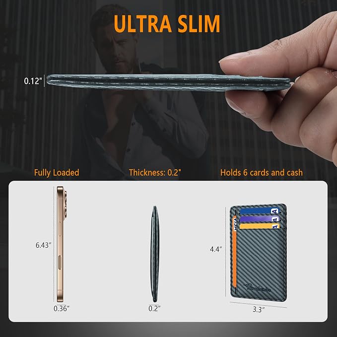 Travelambo Slim Minimalist Wallet for Men, RFID Blocking Credit Card Holder, Front Pocket ID Card Case, Gifts for Men, Husband, Boyfriend, Teenage - Image 3