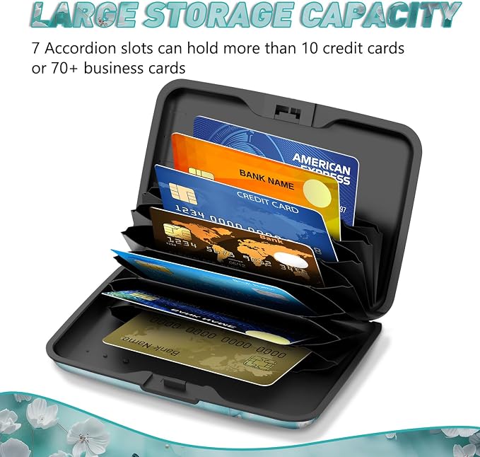 Credit Card Holder, Mini RFID Small Aluminum Card Wallet Business Card Case | Blocking Slim Metal RFID Blocking Front Pocket Wallet Hard Case Durable CC Holder for Women Girls, Green Teal Butterfly - Image 4