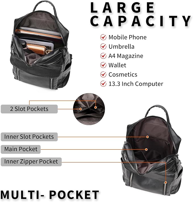 GAEKEAO Backpack Purse for Women PU Leather Anti-theft Backpack Convertible Satchel Bags Travel Shoulder Bag Casual College - Image 3