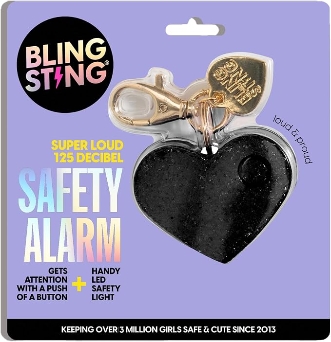 Personal Safety Alarm for Women - Ahh!-larm! Emergency Self-Defense Security Alarm Keychain with LED Light, Purse Charm, Black Glitter Heart, one size (ALBLKG) - Image 2