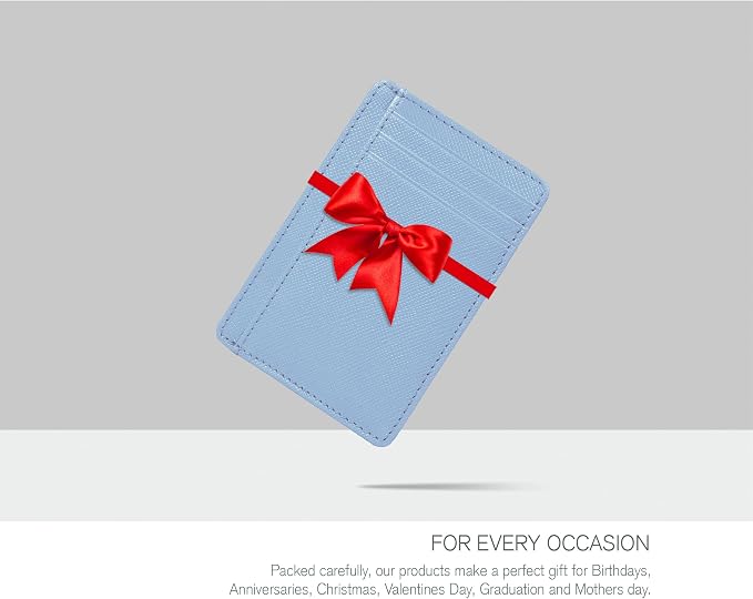 Leather RFID Blocking Slim Minimalist Front Pocket Wallet, Sky Blue - Image 6