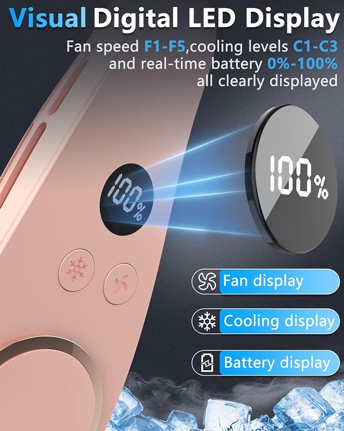 Neck Fan with Cooling Plate-24H Quiet Powerful Fans that Blow 5 Speed&Power LED Display-USB 5500mAh Bladeless Wearable Personal AC Cooler - Image 5