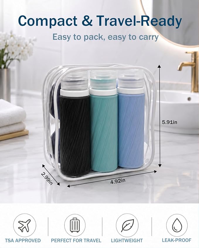 Redfly TSA Approved Leak Proof Travel Bottles for Toiletries, 13-Piece | Travel Size Containers, BPA-free silicone, clear toiletry bag, under 3.4oz, wide mouth,travel essentials for shampoo, lotion - Image 7
