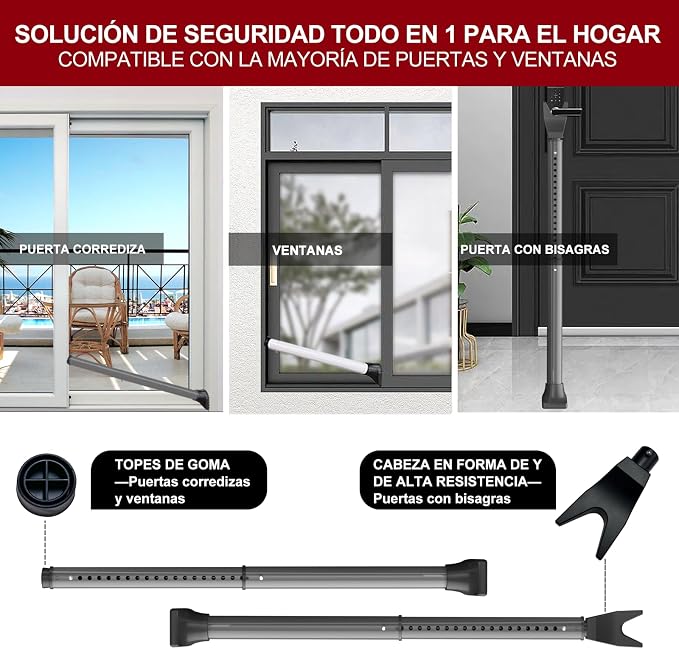AceMining 1 Pack Door Security Bar, Patio Door Lock, 20-50 in | Sliding Glass Door Security Bar for Patio Door, Window Security and Door Stopper Protection, Grey - Image 2