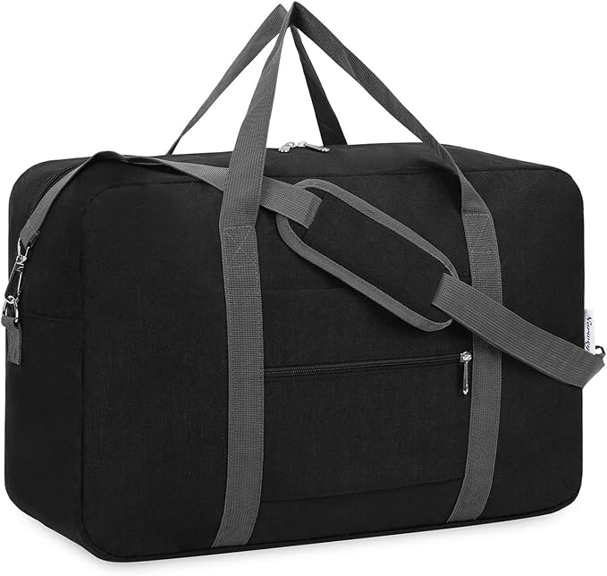 For Spirit Airlines Personal Item Bag 18x14x8 Foldable Travel Duffel Bag Tote Duffle Carry on Luggage for Women and Men 30L(Black (With Shoulder Strap)) by Narwey