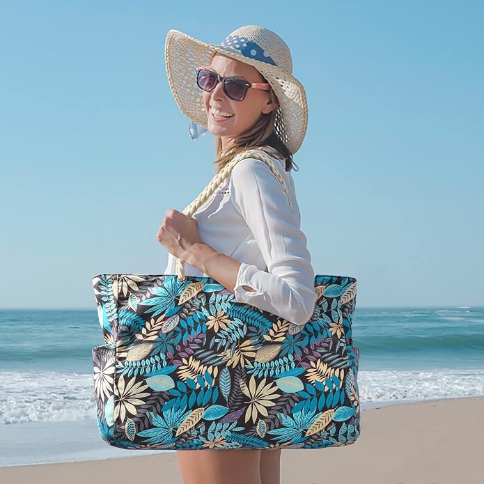 Becokan Beach Bags for Women Large Waterproof Beach Tote Bag Zipper Beach Bags Waterproof Sandproof Swim Pool Bag Large Tote - Image 3