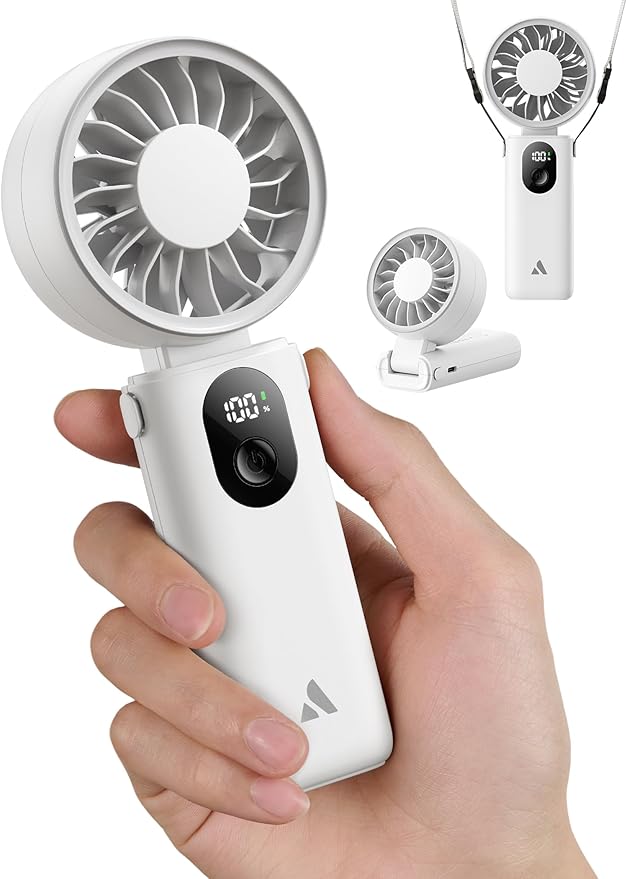 Aecooly Mighty Portable Handheld Fan | 20H Max Cooling | 3 Flexible Modes | 5 Speeds Wind | Battery Level Display | USB Rechargeable Mini Personal Battery Powered, Gifts for Women, Travel -White by Aecooly