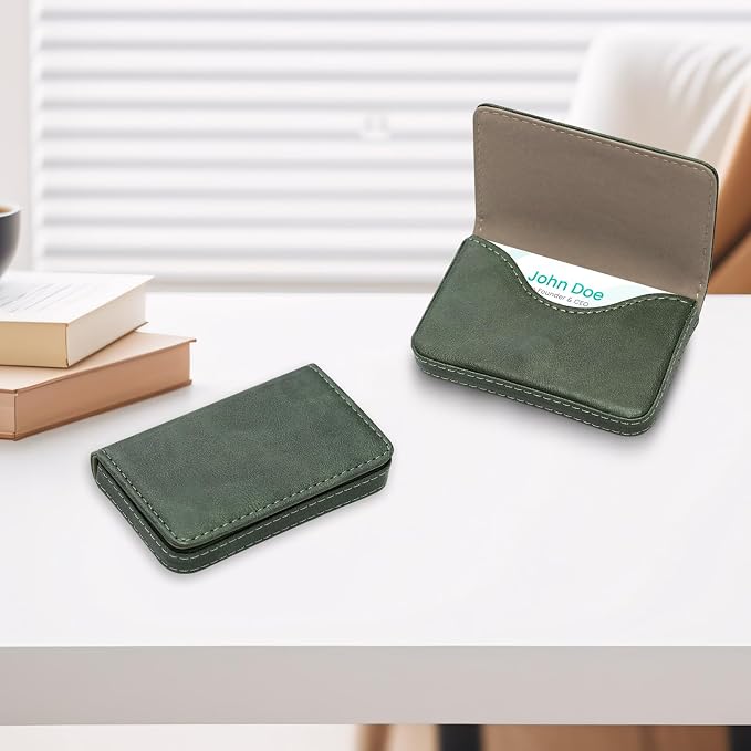 RFID Blocking Wallet - Minimalist Leather Business Credit Card Holder (12-Green) - Image 5