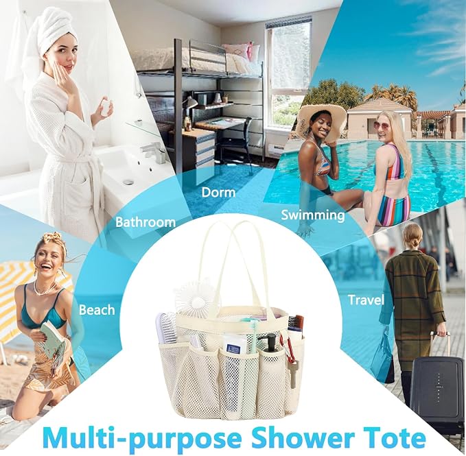 Fammart Mesh Shower Caddy Portable for College Dorm Room Essentials, Odorless Polyester Large Shower Tote Bag with Dual Handles, 8-Pocket Quick-Dry Toiletry Organizer for Travel, Beach, Camping, Gym - Image 8