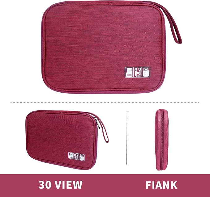 Lcsmaokin Electronics Travel Organizer,Portable Waterproof Electronic Travel Storage Bag for Small Charging Cord Storage,Charger,Small Electronics,SD Card etc,for Travel,Business -Wine Red - Image 6