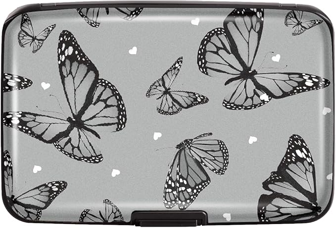 Coco Rossi Credit Card Holder RFID Aluminum Small Mini Wallet Women | Metal Wallet, Business Cards Holder, ID Case, Slim Sleeves, Womens Girls Gift, Carry Wallets for Travel, Black Butterfly by Coco+Rossi