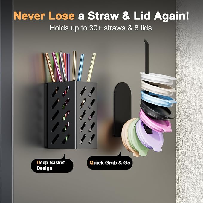 2-Pack Magnetic Stanley Cup Holder with Tumbler Lid & Straw Organizer for Full Stanley 30/40 oz Tumblers - Stores Bottle, Lid & Straw on Fridge/Iron - Removable | Magnetic holder for 8 Stanley 30/40 oz tumblers with lid & straw organizer, Mounts on fri... - Image 4