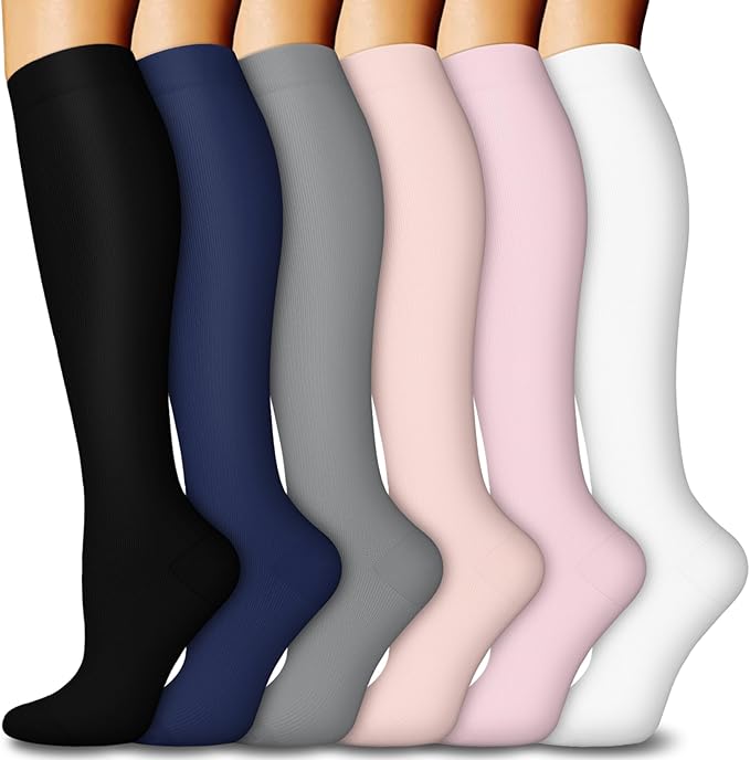 6 Pairs Compression Socks for Women & Men 15-20mmHg Knee High Socks | Graduated Compression Socks Supports Circulation, Ideal for Nurses Pregnancy, Travel, Flying, Running & Daily Wear by FuelMeFoot