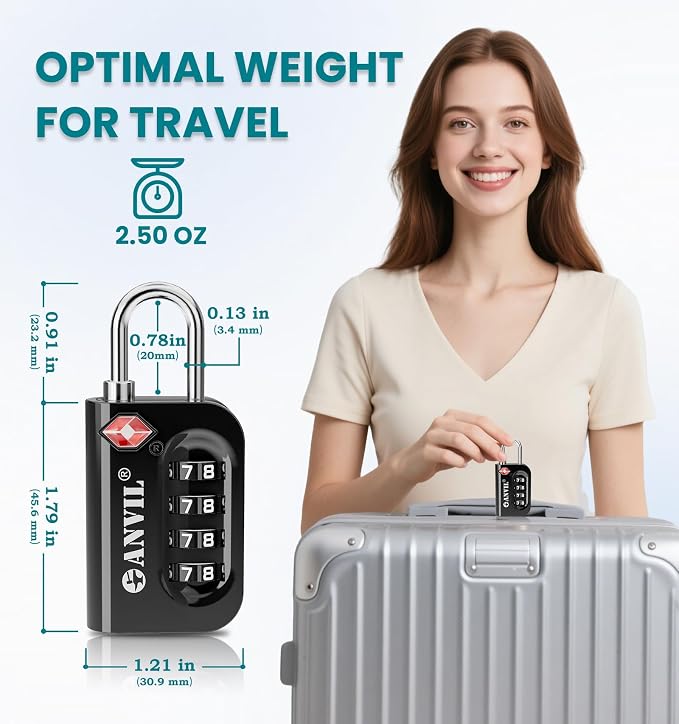 ANVIL TSA Approved Luggage Lock - 4 Digit Combination, 10,000 Combinations, Easy-Read Password Window, Travel Lock for Suitcases, Backpacks, Gym & Student Lockers, Baggage - Image 5