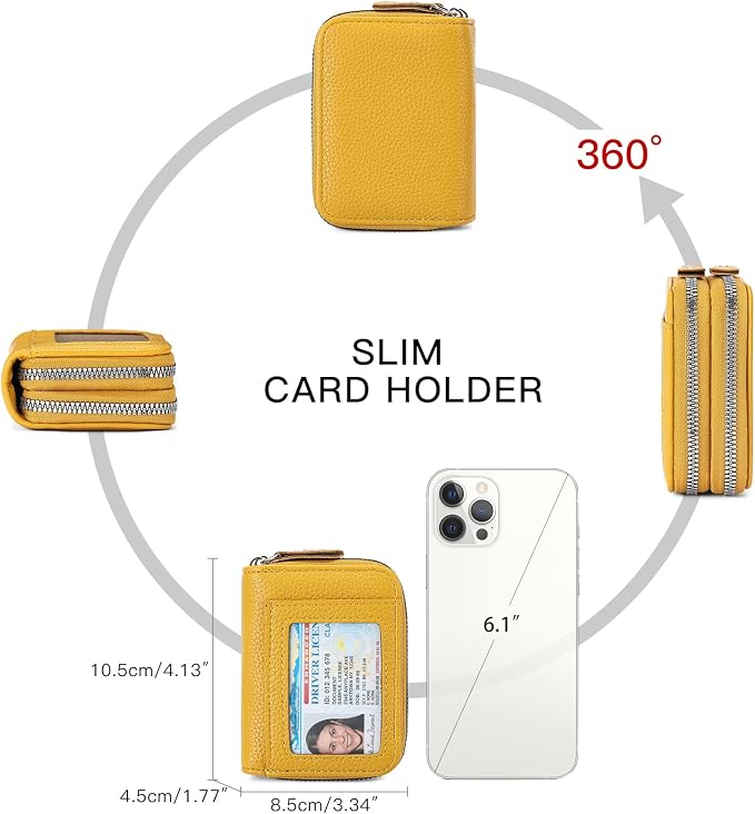 RNIEGA Credit Card Holder Wallet RFID Blocking Leather Small Wallet for Women Double Zipper Wallet with ID Window - Image 5