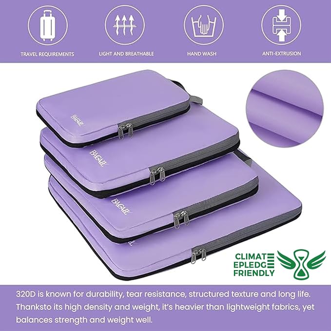 BAGAIL 4 Set/6 Set/8 Set Compression Packing Cubes Travel Accessories Expandable Packing Organizers(Lavender ClothPattern 4 Set) - Image 5