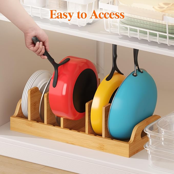 Lifewit Bamboo Lid Organizers for Inside Cabinet with 7 Sections | Pan Lid Holder with 6 adjustable Inserts, Kitchen Pantry organizer and storage, Extra Large, 15.6" X 8.1", Natural - Image 6