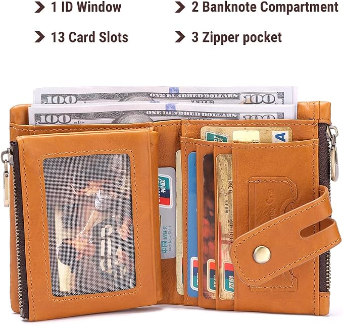 Mens Wallet with Chain Genuine Leather Purse RFID Blocking Biker Bifold Wallet with Anti-Theft Chain - Image 3