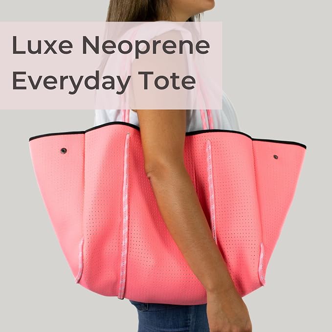 POPUPS Large Neoprene Tote Bag for Women - Everyday Designer Handbag for Travel Work and Beach with Pockets and Zipper Pouch - Image 3