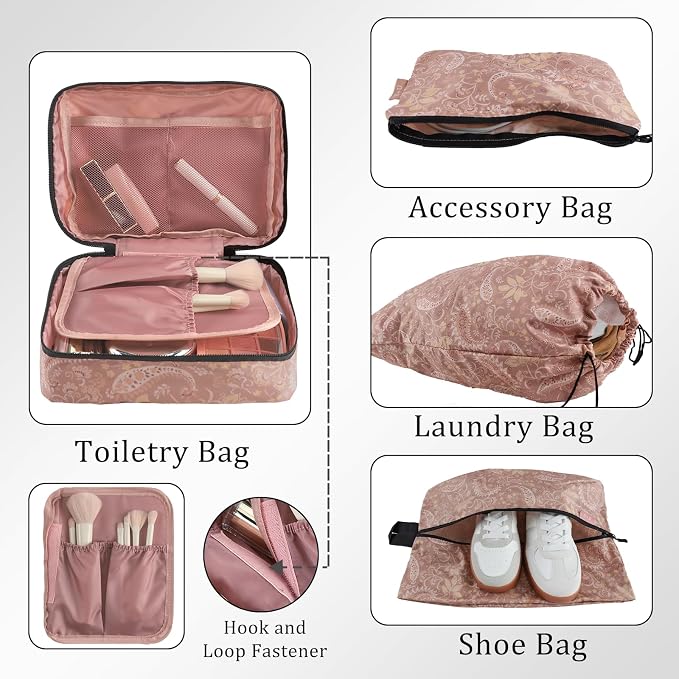 U+U 10 Set Compression Packing Cubes, Travel Organizers (Paisley Pattern) | Space-Saving & Complete Travel Set - Image 4
