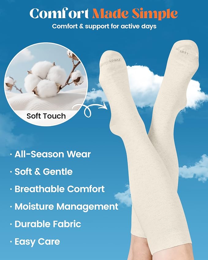 LEVSOX Cotton Compression Socks for Women Men 20-30 mmHg Knee High Cute Support Sock for Nurses Flying Pregnancy - Image 2