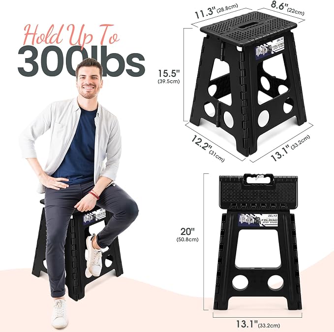 Delxo 16 Inch Folding Step Stool,Foldable Step Stool for Adults Black Dot | Step Stool with Safety Lock,Portable Collapsible Step Stool,Non-slip Folding Stools for Kitchen Bathroom Bedroom Garden 1PC - Image 3