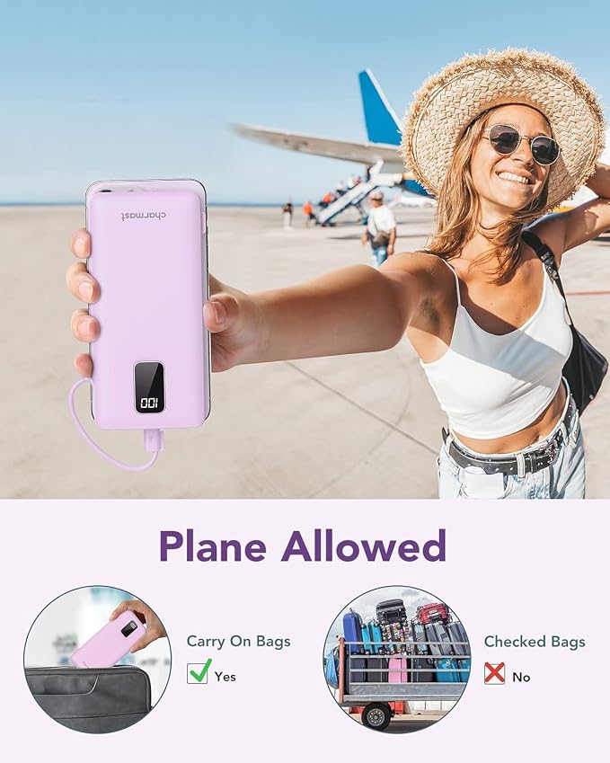 charmast Portable Charger with Built-in Cables and AC Wall Plug | 10000mAh Power Bank with 4 Outputs,USB-C & USB-A Battery Pack,Slim Travel Phone Charger for iPhone,iPad,Samsung,Android - Image 8
