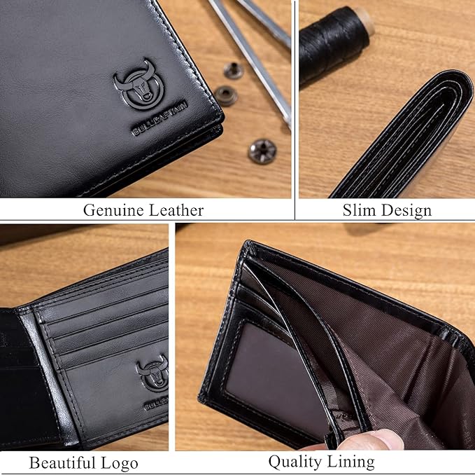 BULLCAPTAIN RFID Wallets for Men,Genuine Leather Wallet QB-05 (Black) | Slim,Bifold,Front Pocket Wallet, 2 ID Windows,11 Card Slots,RFID Blocking Technology,Gift Choice - Image 6