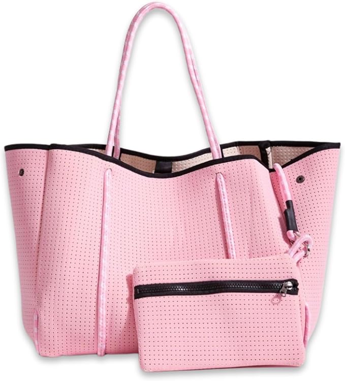 POPUPS Large Neoprene Tote Bag for Women - Everyday Designer Handbag for Travel Work and Beach with Pockets and Zipper Pouch by POPUPSBrand