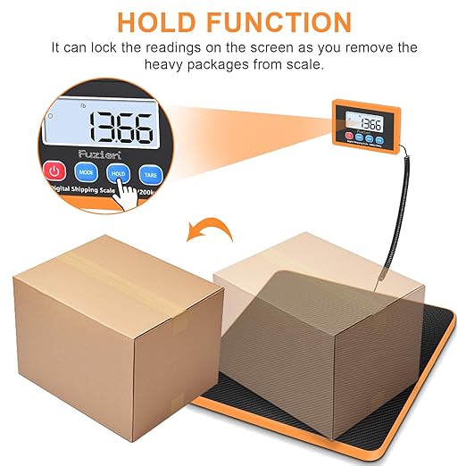 Fuzion Shipping Scale, 440LB x 10g Accurate Digital Postal Scale, Hold/Tare | Carbon Fiber Platform, Digital Shipping Scale for Packages, Luggage, Mailing, Small Pet, Battery & AC Adapter Included - Image 3