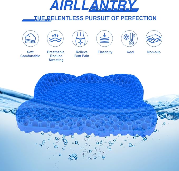 Thicken 19.7in Seat Cushion, Gel Seat Cushion for Long Sitting–Office Chair, Wheelchair, Car Cushion, Large Cooling Pad for Back Pain, Sciatica, Tailbone Pain Relief | Office Chair, Wheelchair, Car Cushion, Large Cooling Pad for Back Pain, Sciatica, Ta... - Image 8