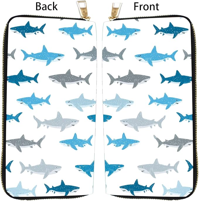 Women's RFID Blocking PU Leather Zip-Around Wallet, Large Capacity Clutch with Phone Holder, Travel Purse & Card Organizer with Removable Wristlet,Shark Animal - Image 5