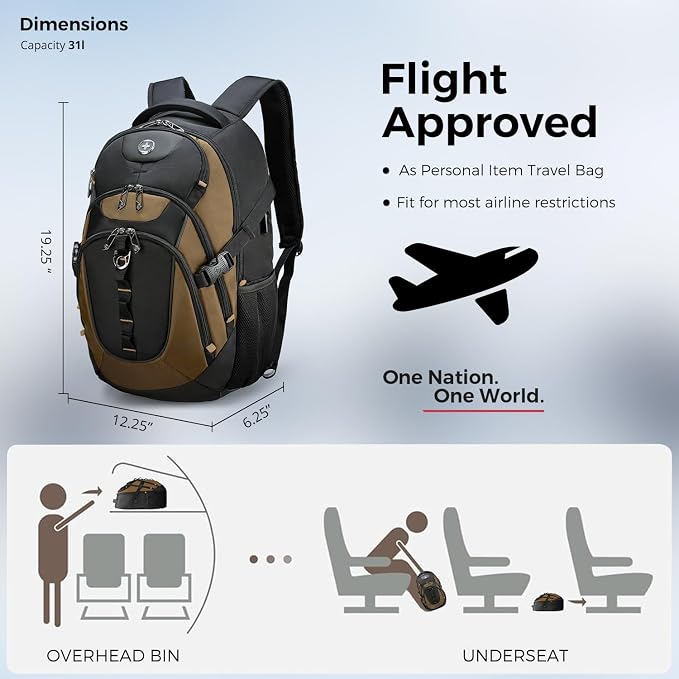 Swissdigital Design Laptop Backpack with USB Charging Port, Travel Backpack Fits 15.6-Inch Computer, 31l College School Backpack for Men, Tan/Black | SD803-34 - Image 2